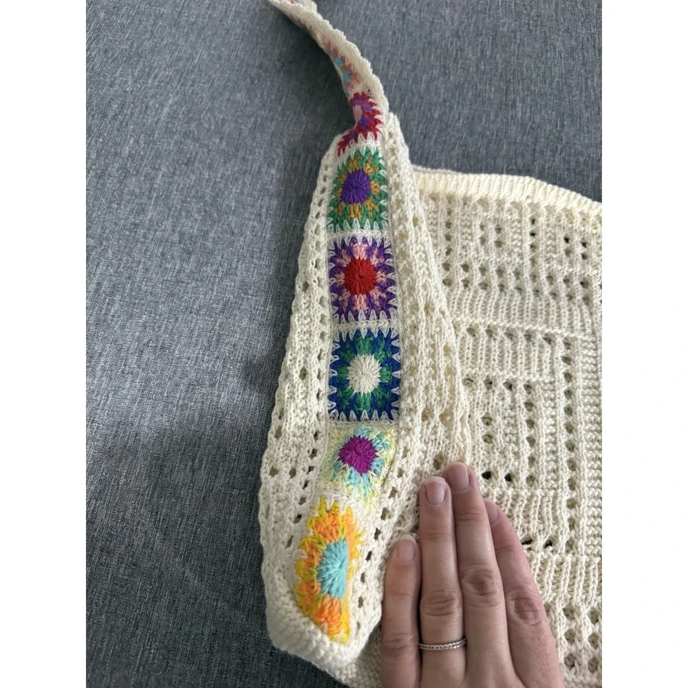 Crochet Granny Square Boho Beach Tote Bag